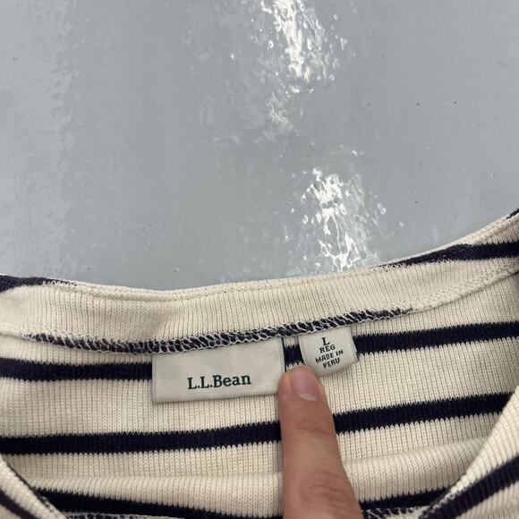 Vintage Y2k LL Bean White/Navy French Boat Neck Shirt - Picture 3 of 3
